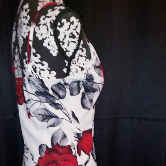 Haute Monde Red Rose Floral Strap Dress Sz L - Picture 7 of 10
